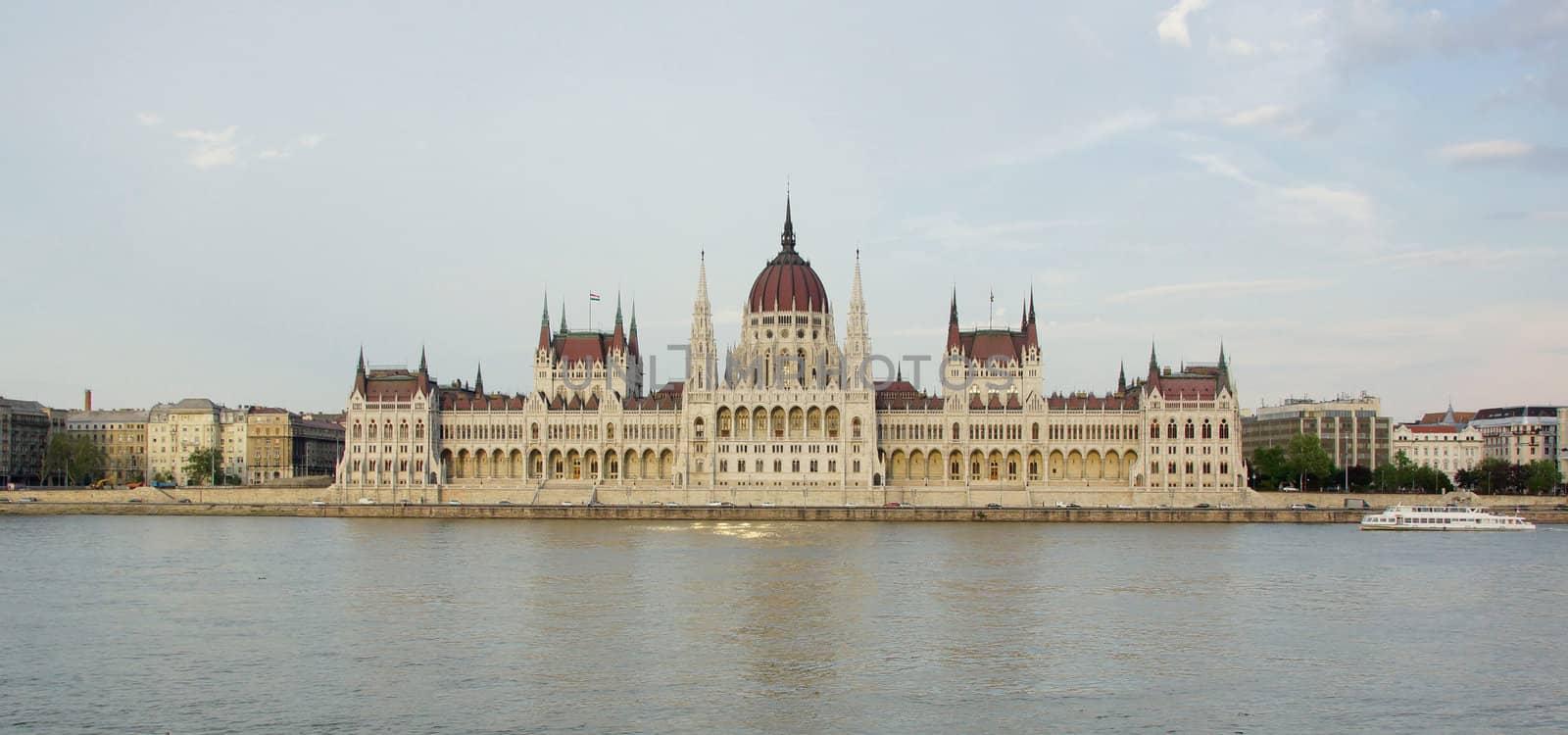 evening shot of parliament building in the budapest, hungary