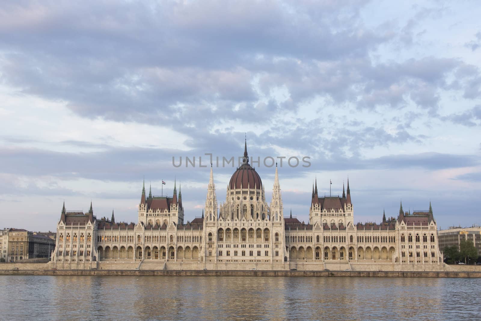 evening shot of parliament building in the budapest, hungary