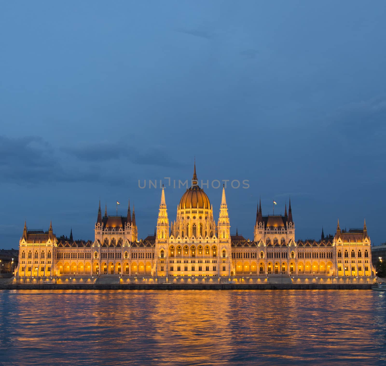 night shot of parliament building in the budapest, hungary
