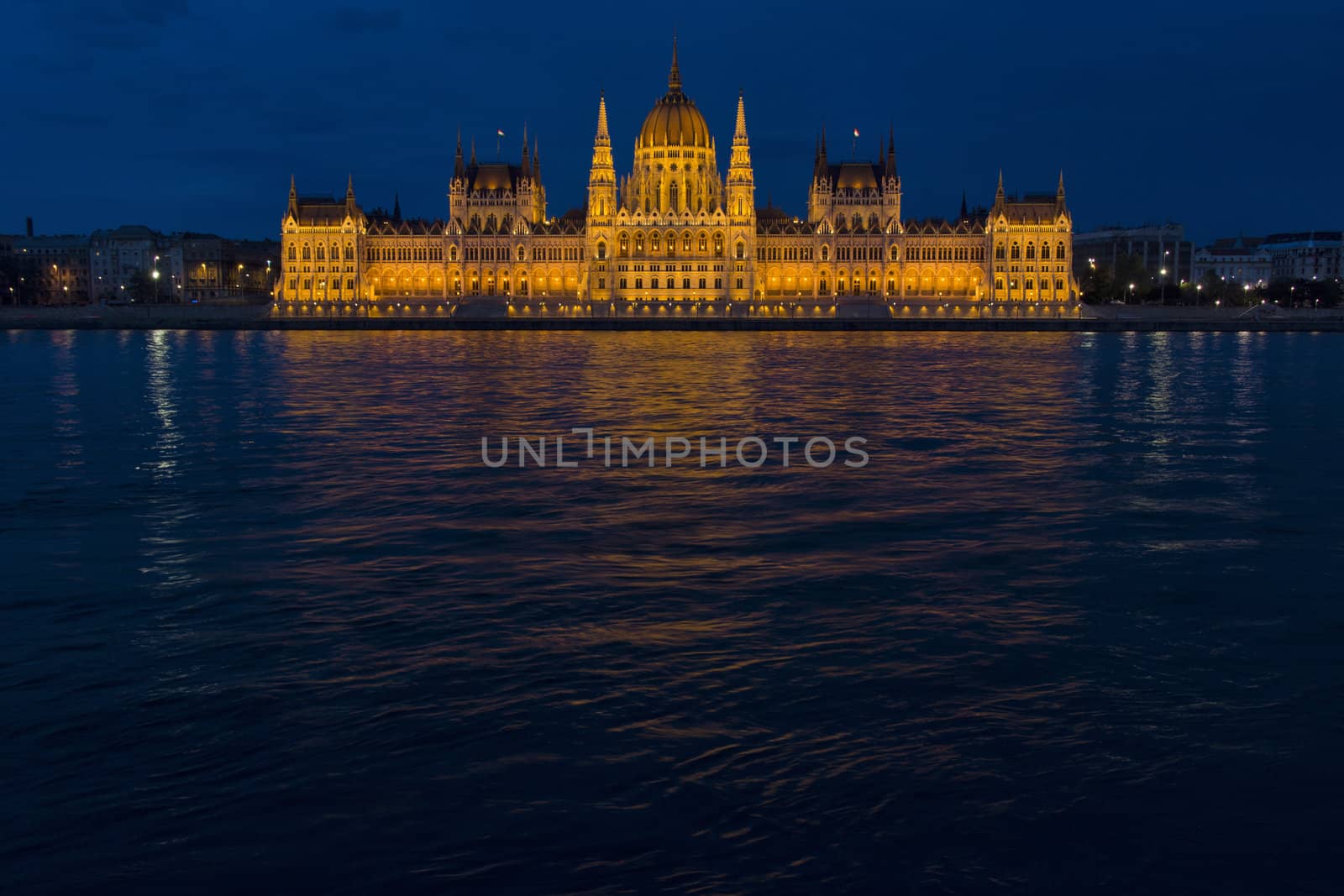 night shot of parliament building in the budapest, hungary