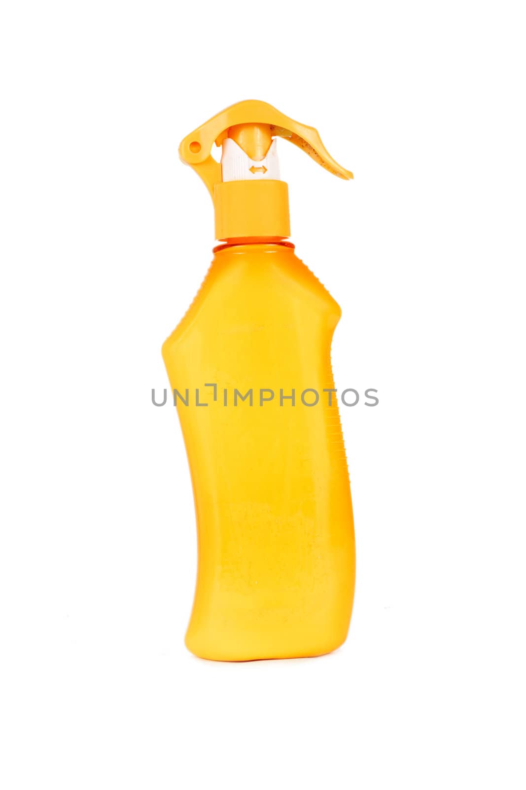 Plastic bottle for lotion, soap, shampoo, sunscreen etc. Isolated on white..
