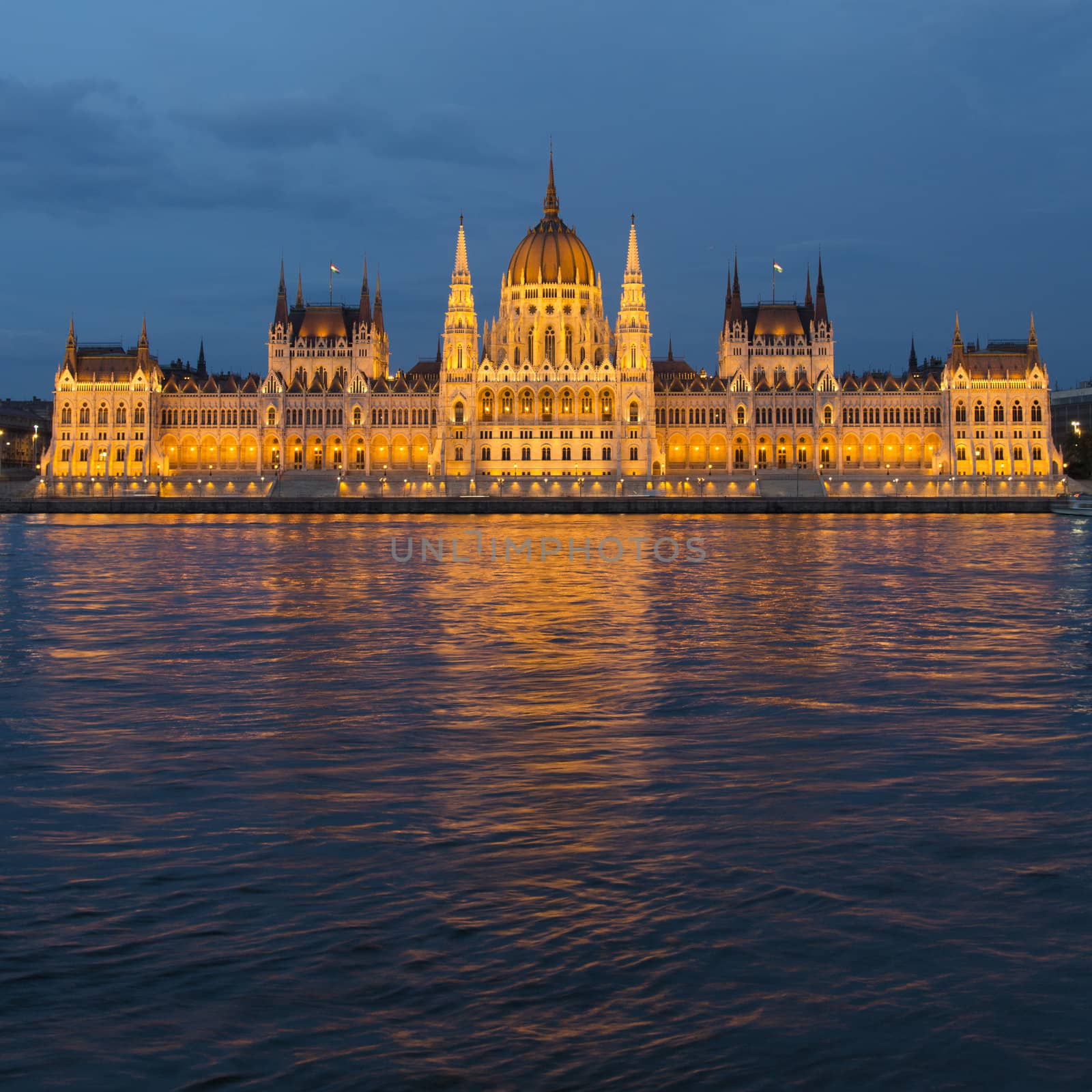 night shot of parliament building in the budapest, hungary