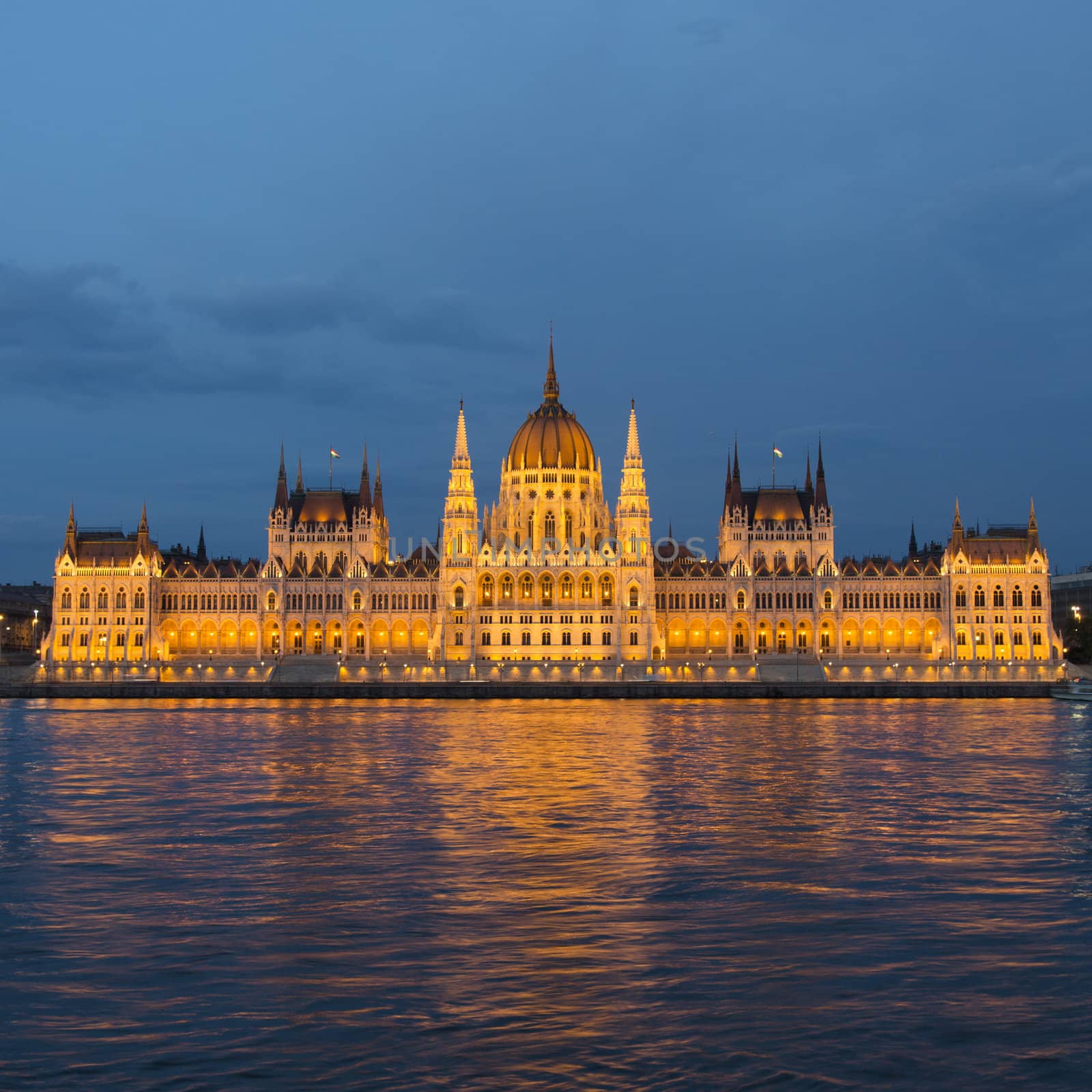 night shot of parliament building in the budapest, hungary