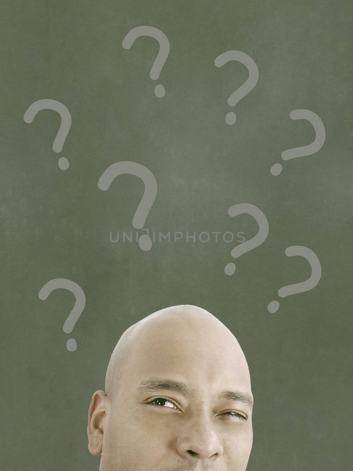 man with questions symbol overhead