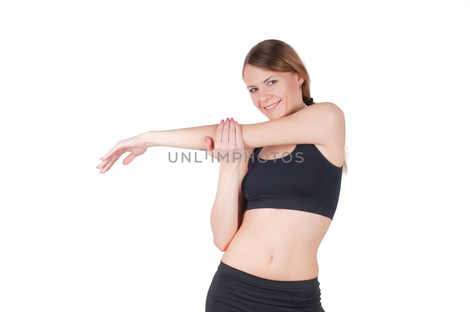 Beautiful woman doing exercises, isolated on white