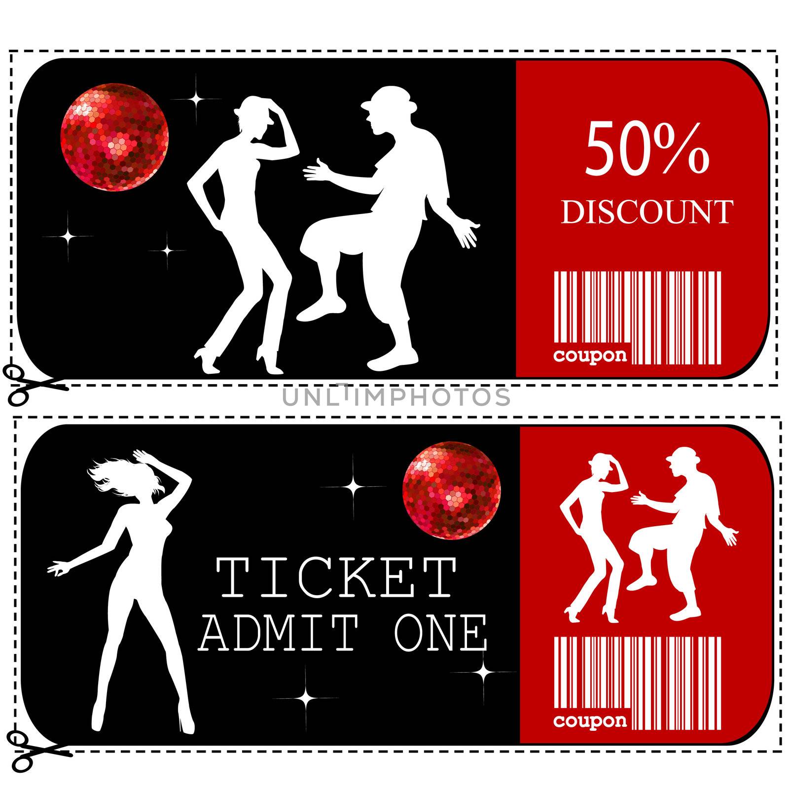 Sale voucher and entrance ticket for disco club