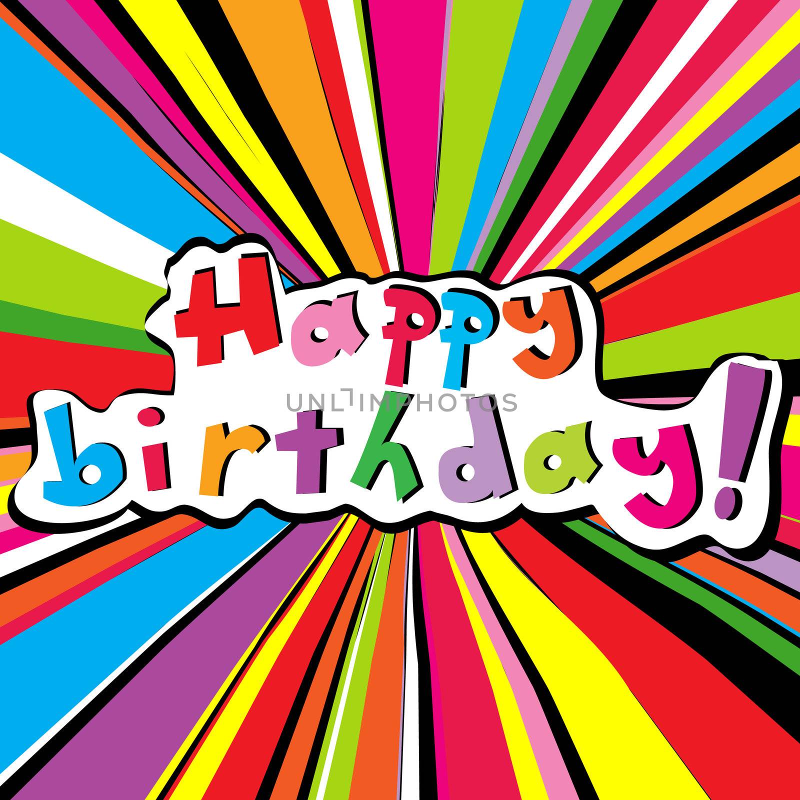 Happy birthday card with colored sunburst