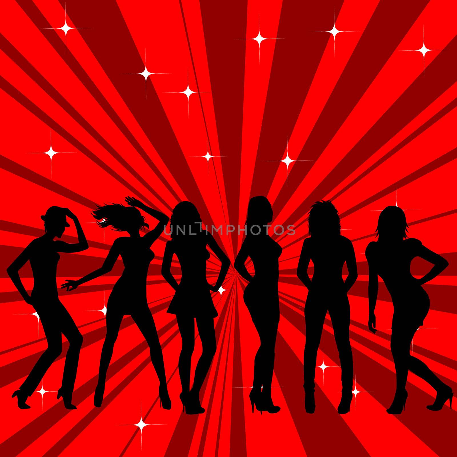 Beautiful and sexy girl silhouettes dancing