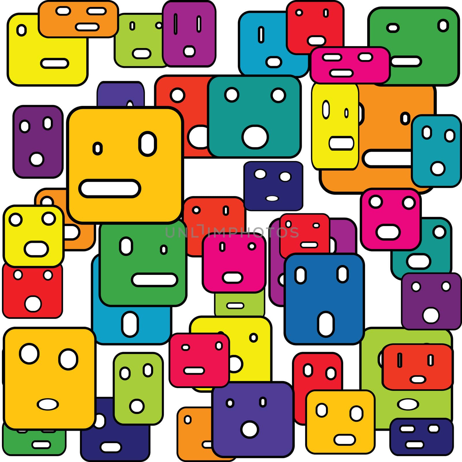Abstract squares with facial expressions