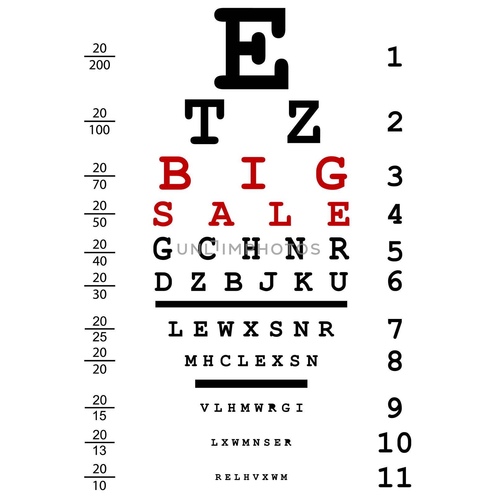 Big sale advertising with optical eye test used by doctors
