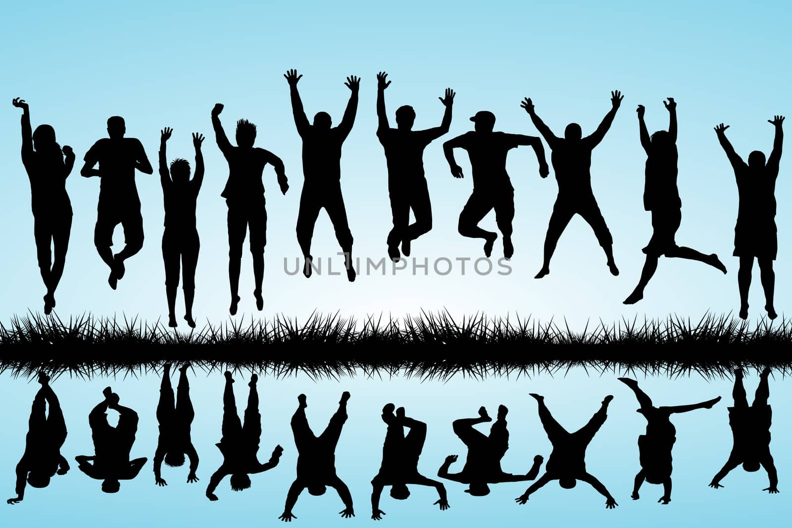 Group of young people jumping