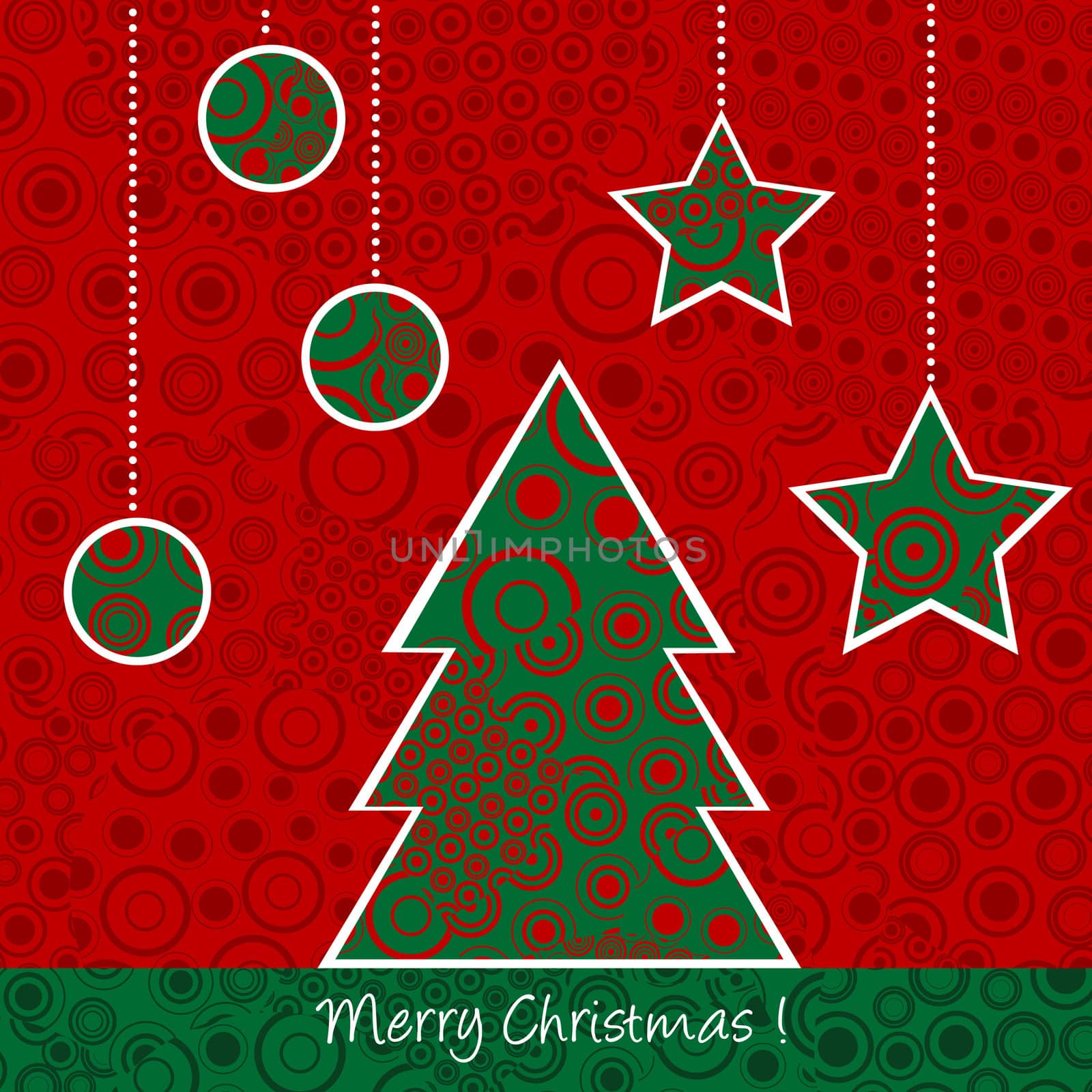Christmas card with Christmas tree and balls by hibrida13