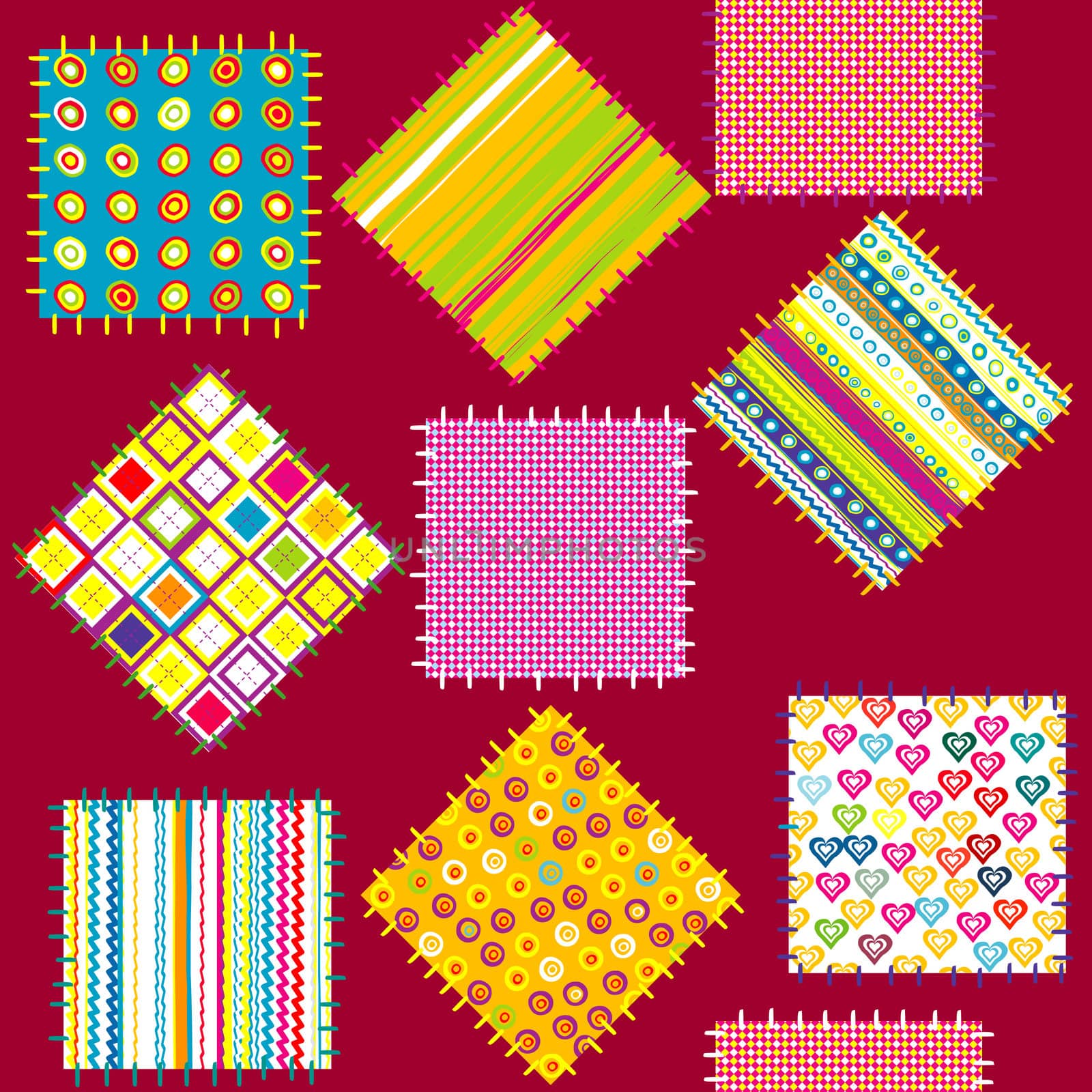 Background with set of colored patterns