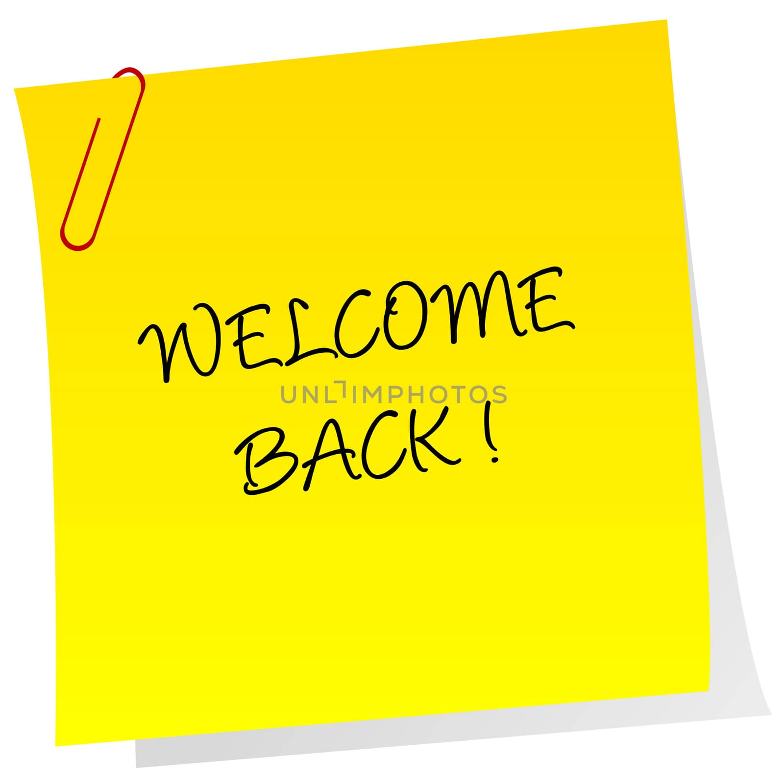 Sheet of paper with welcome back text