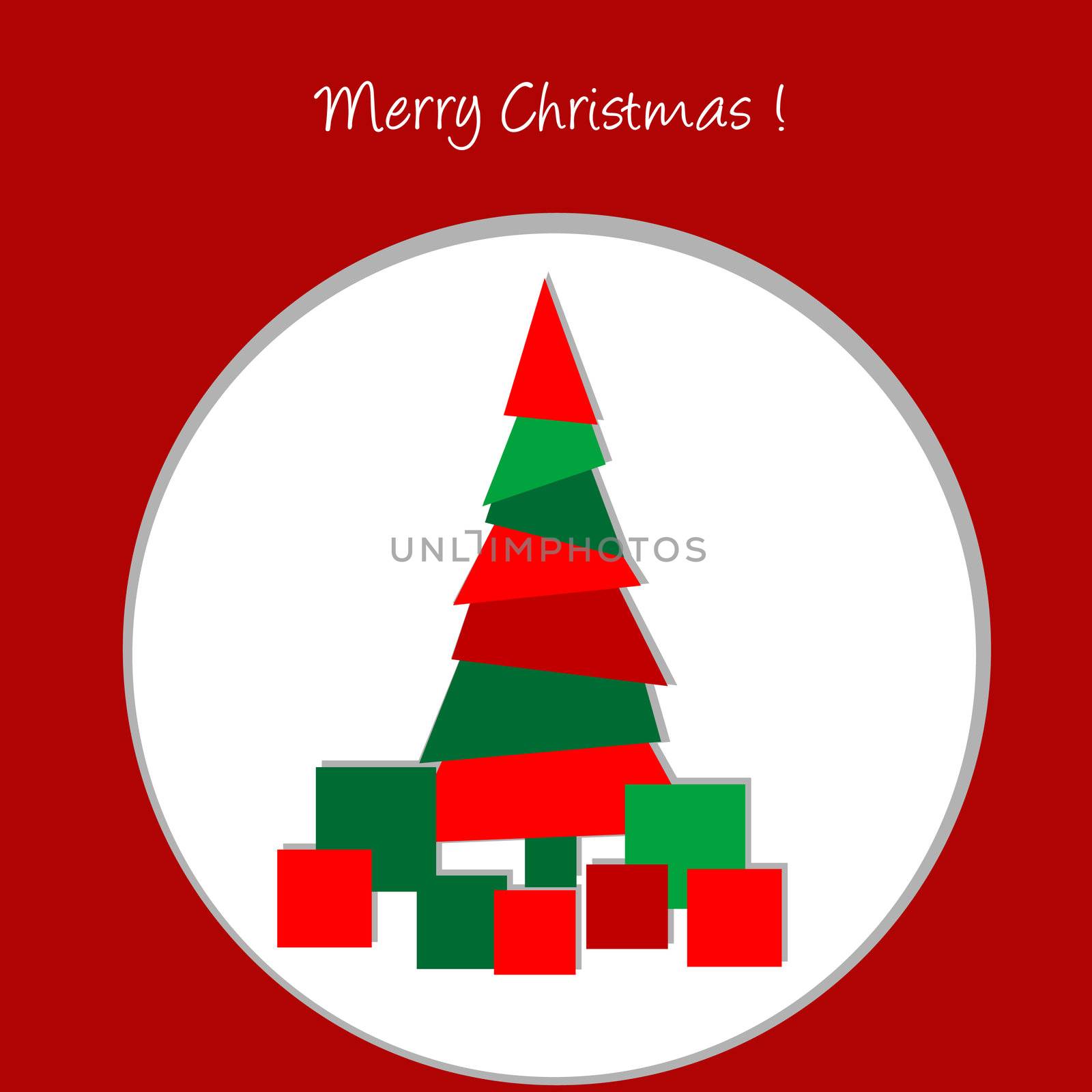 Christmas card with abstract Christmas tree and presents