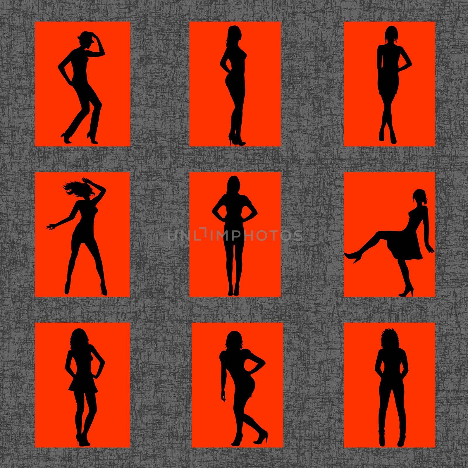 Background with set of sexy women silhouettes