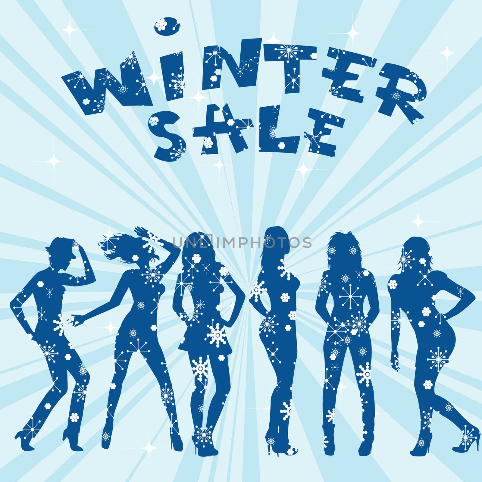 Winter sale advertising with women silhouettes