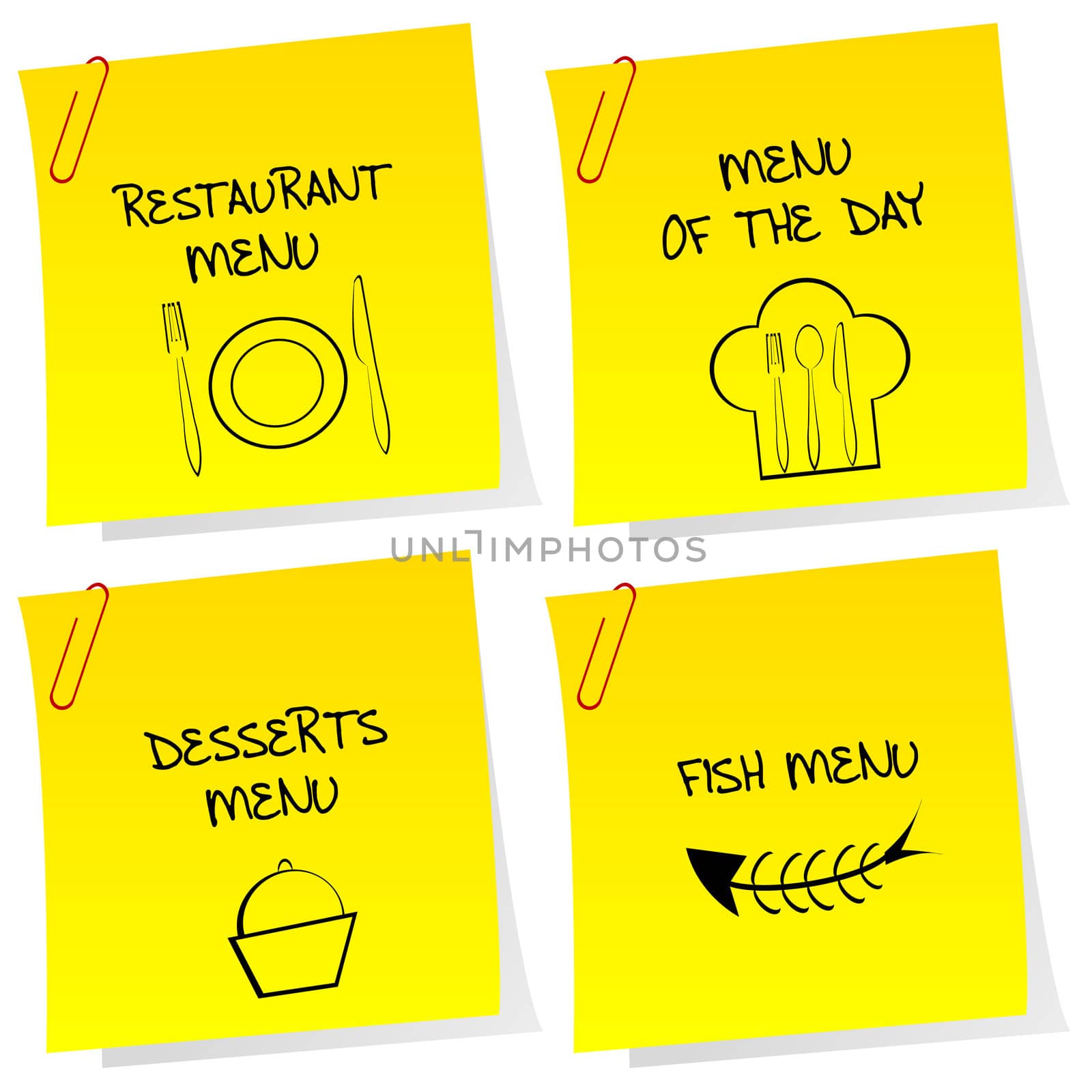 Sheets of paper with restaurant messages