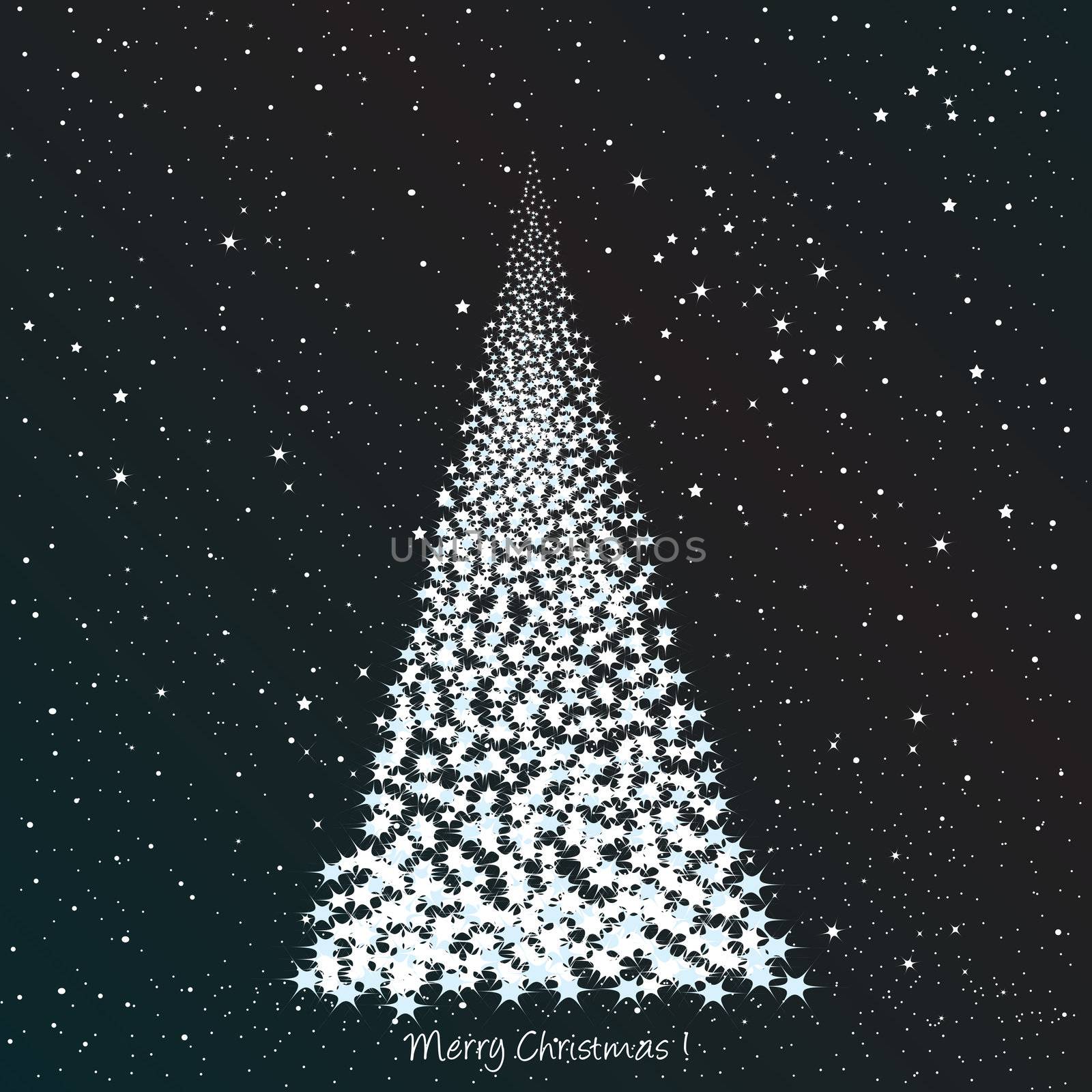 Christmas card with Christmas tree over starry night sky