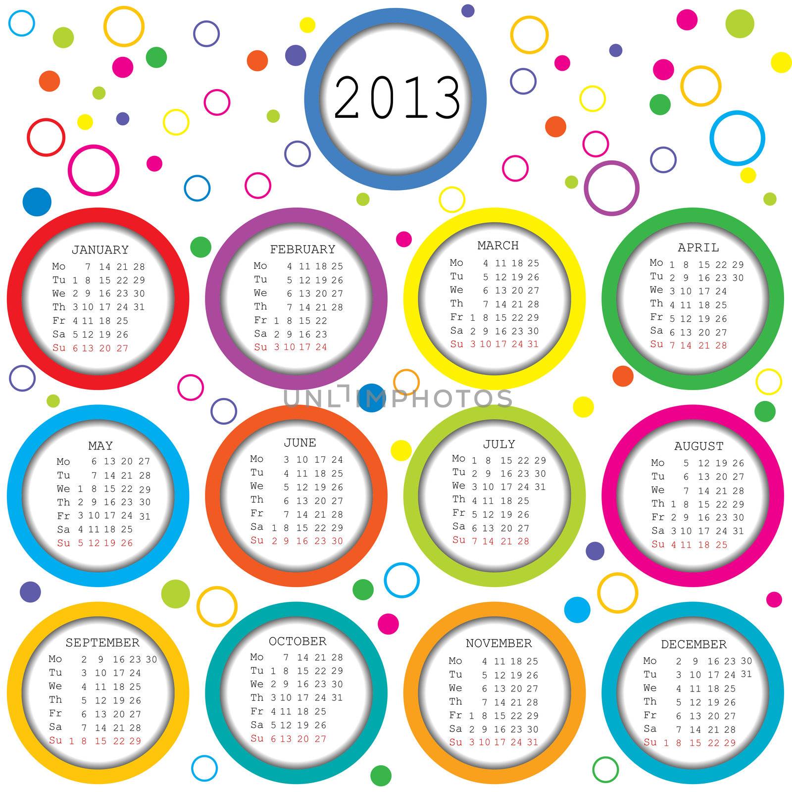 2013 calendar with circles for kids