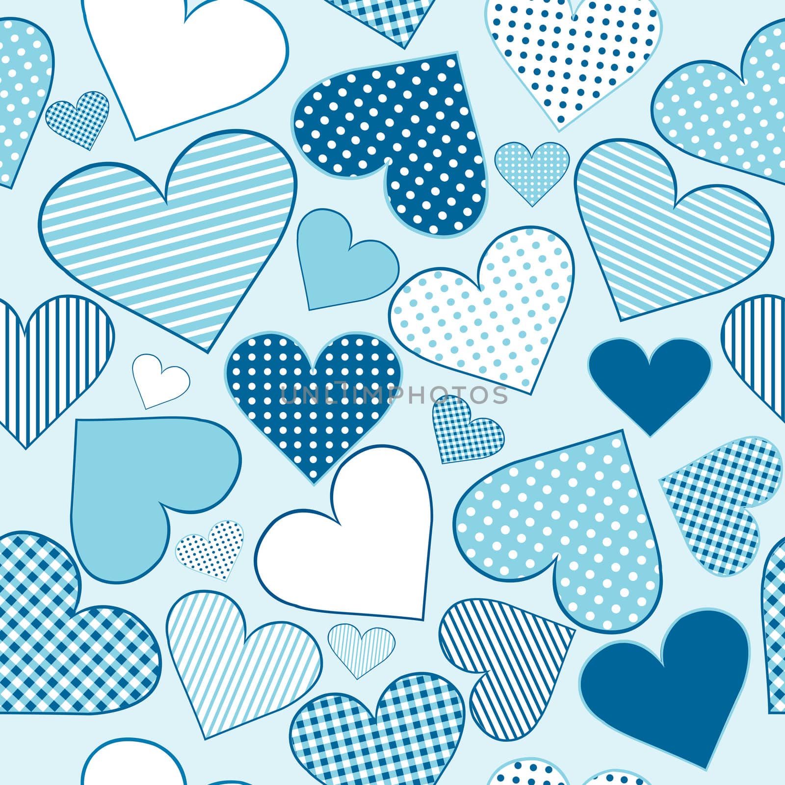 Background with blue stylized hearts, seamless pattern