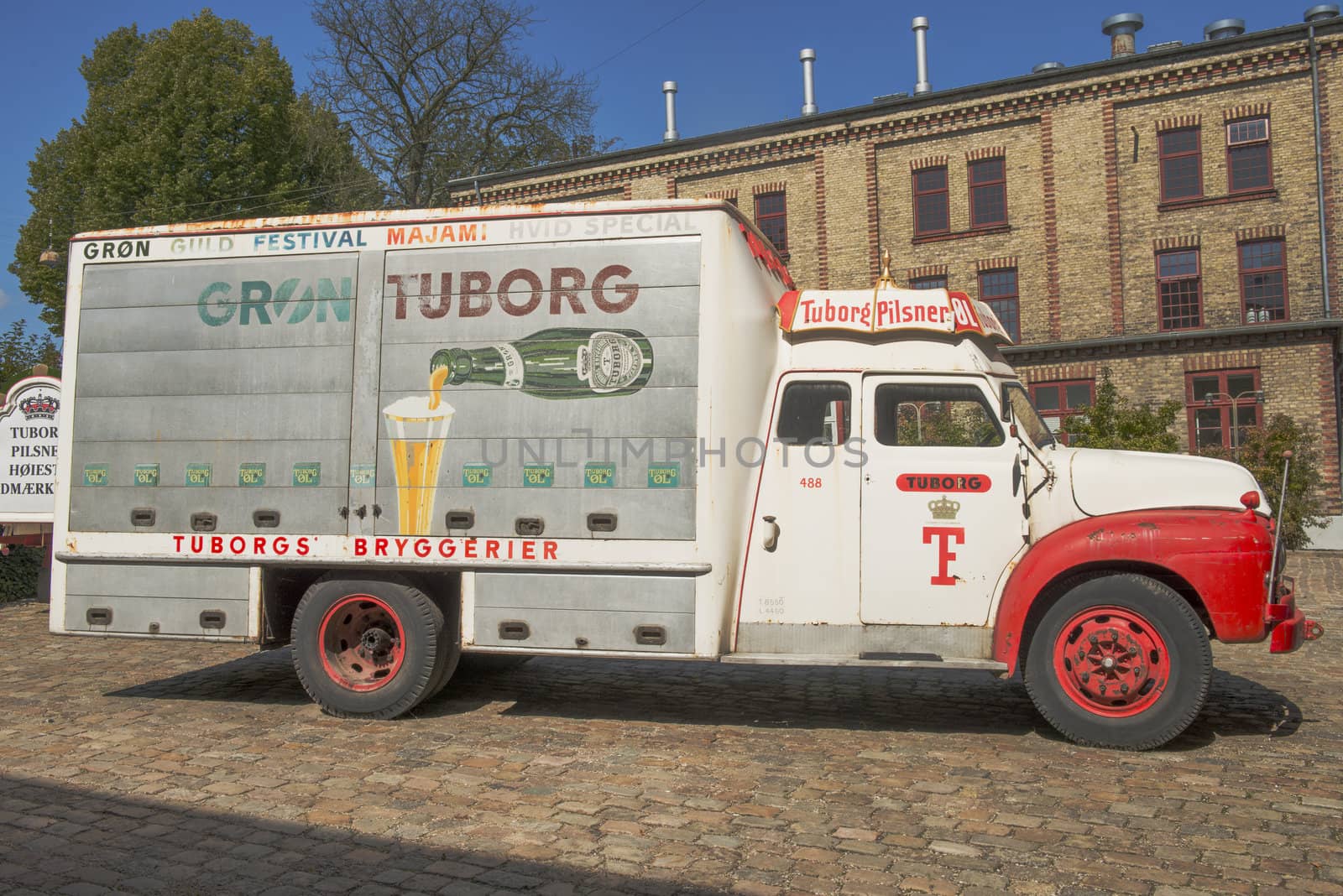 Copenhagen, Denmark - August 2012.  Tuborg retro promo car in Carlsberg museum.