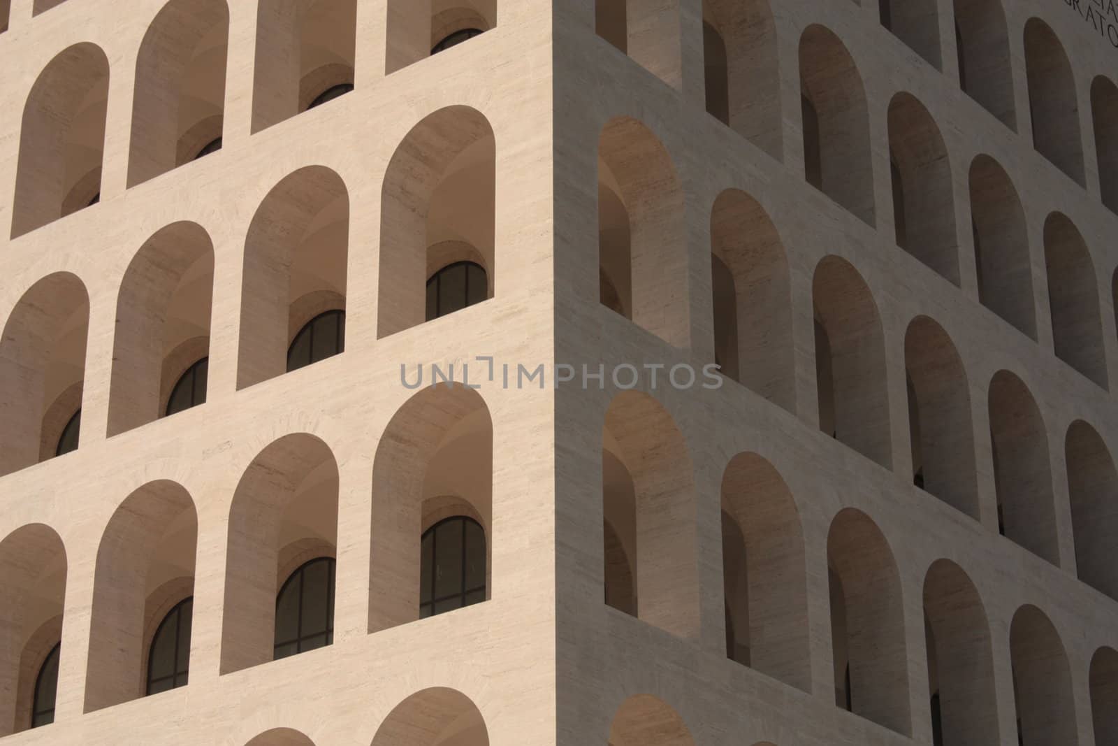 close-up of the angle with arches, quartier EUR Rome, Italy