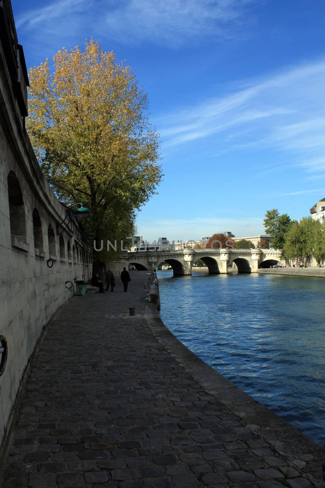 view of the Seine's quay with blue sky