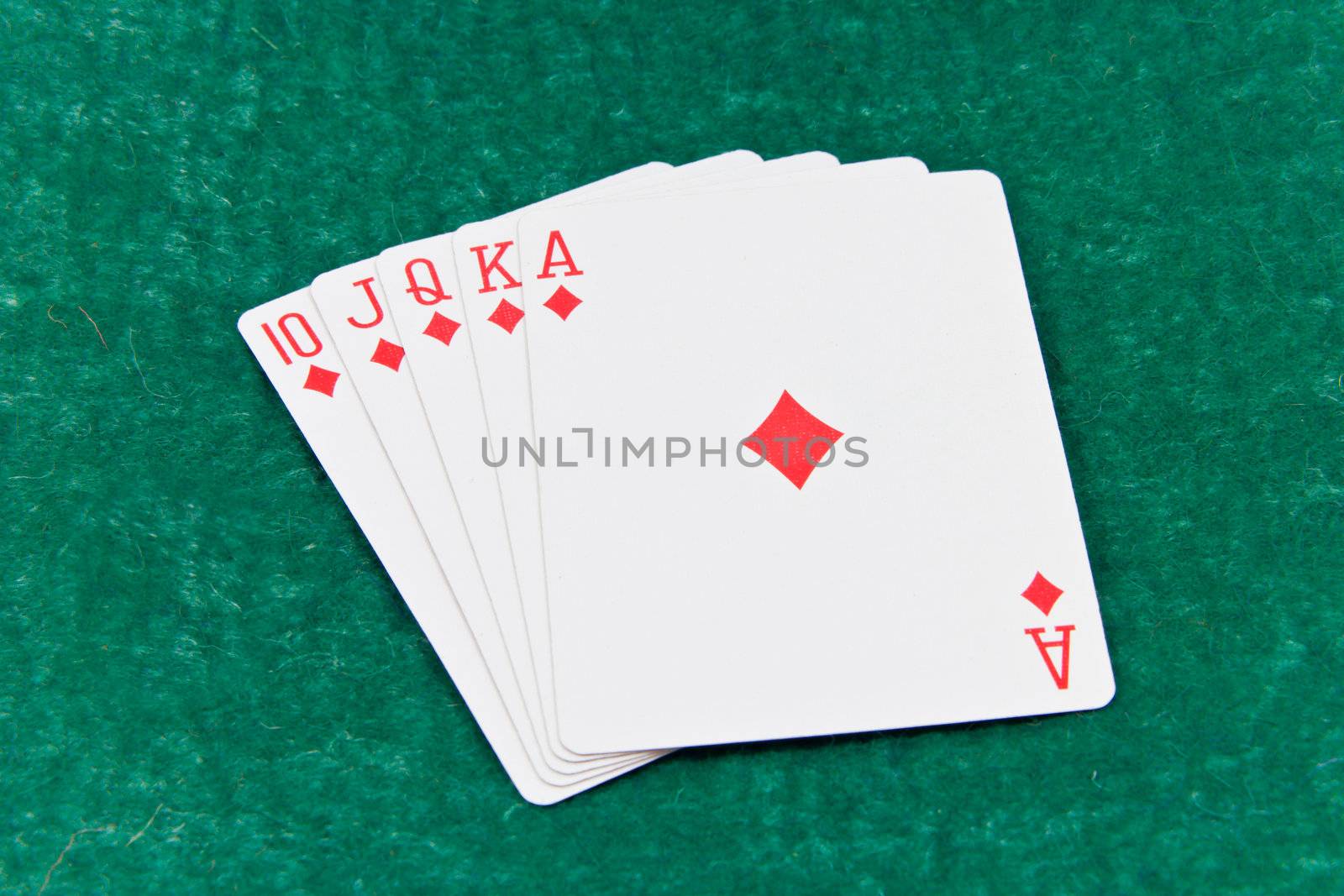 Diamond royal flush on green background by huntz