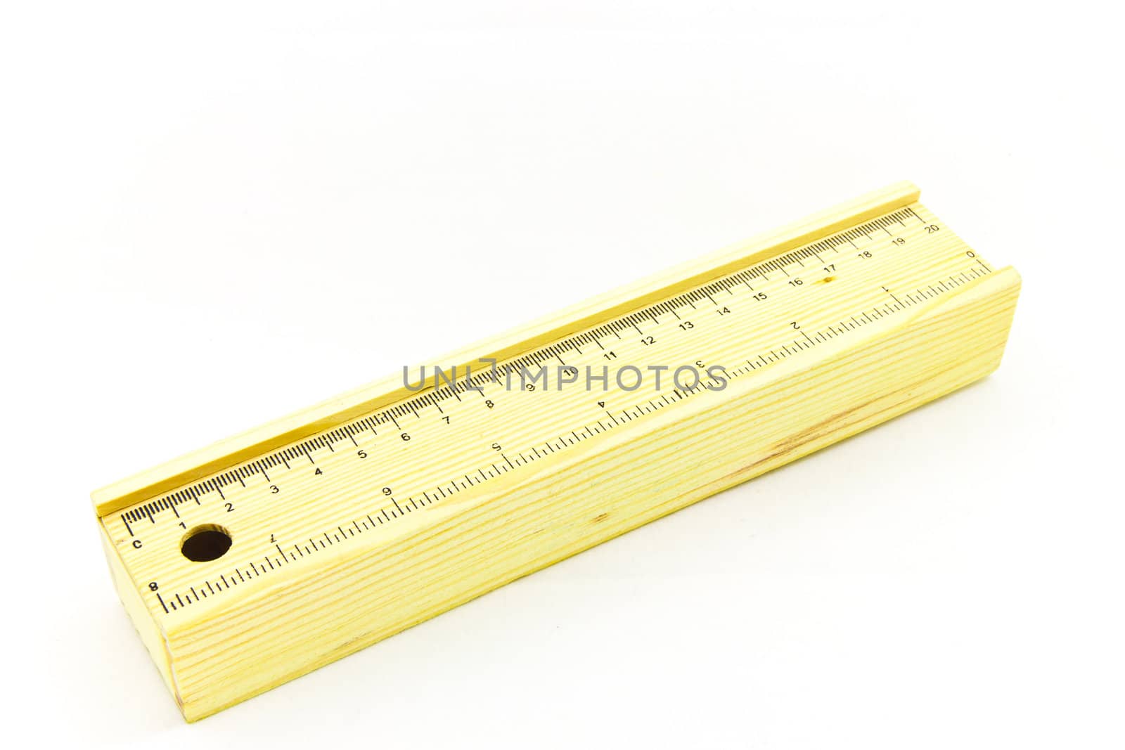 Pencil-box with ruler isolated (studio shot)