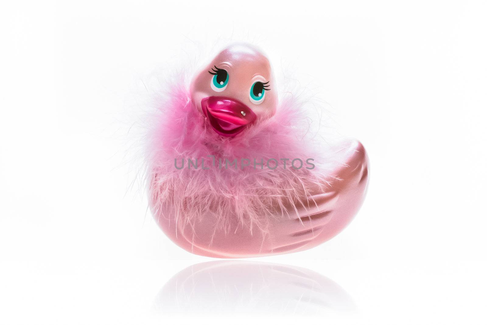 Rubber duckling toy with fashion feathers