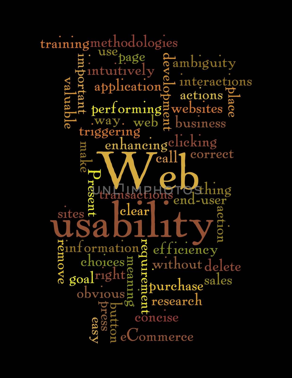 Web Usability word cloud isolated on black background. by huntz