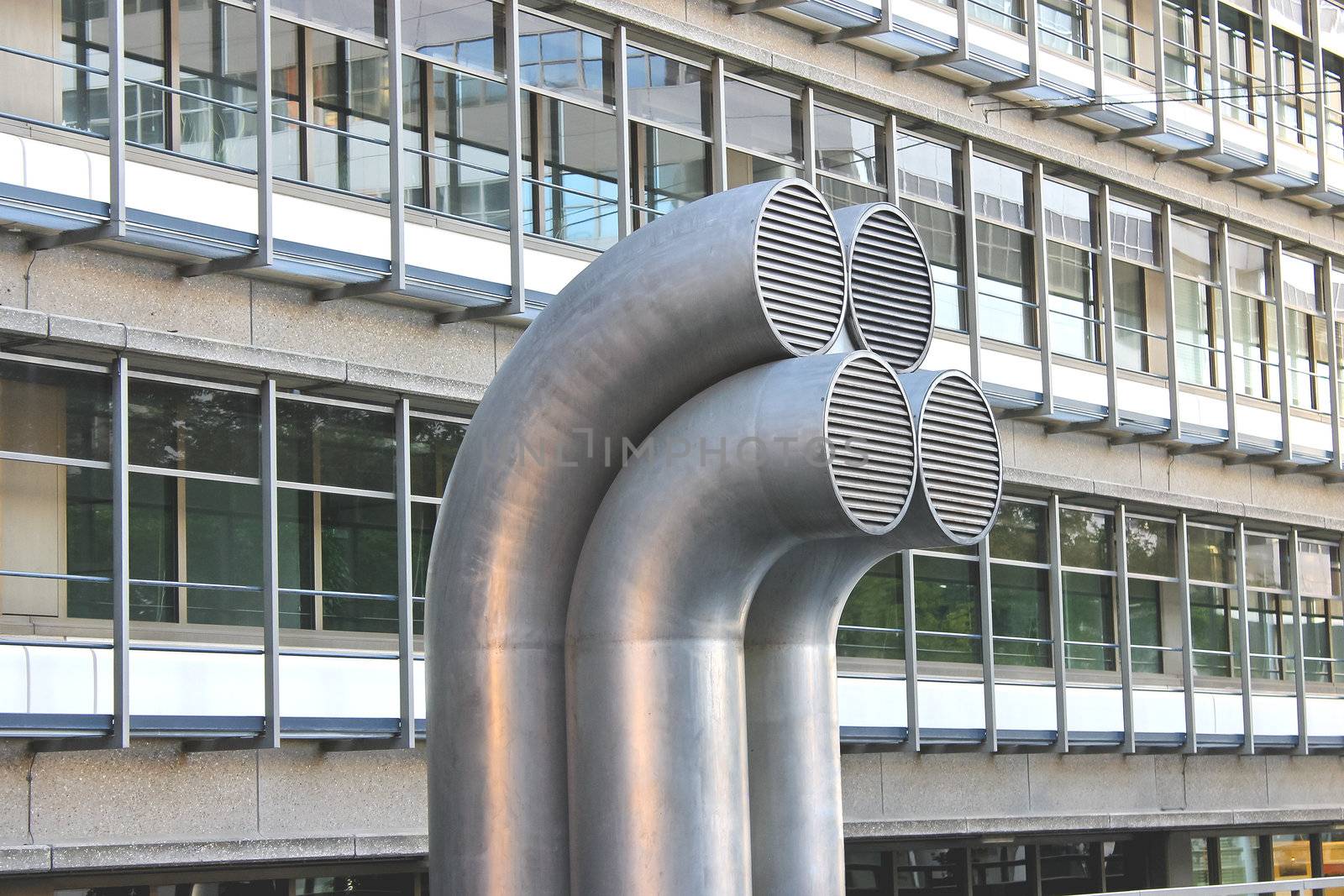 Decorative vents near the modern city building
