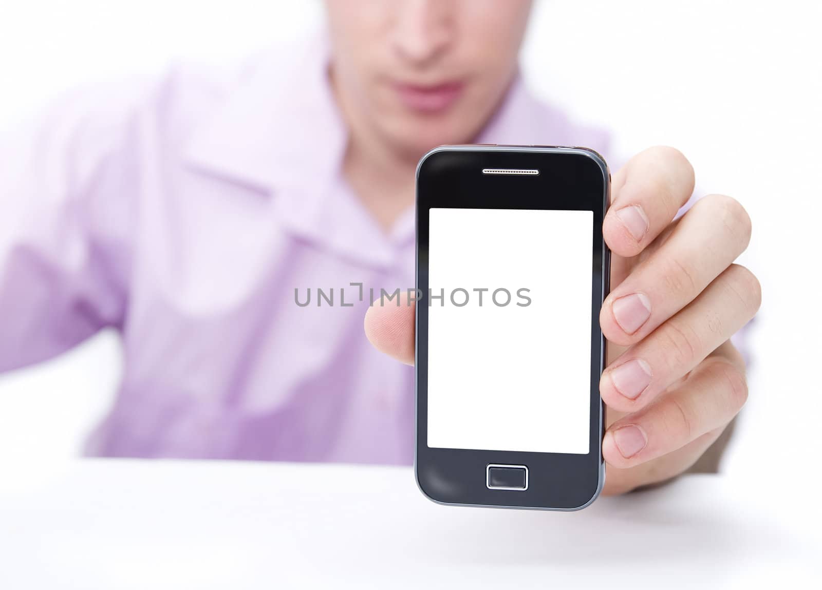 young business man showing mobile smart phone