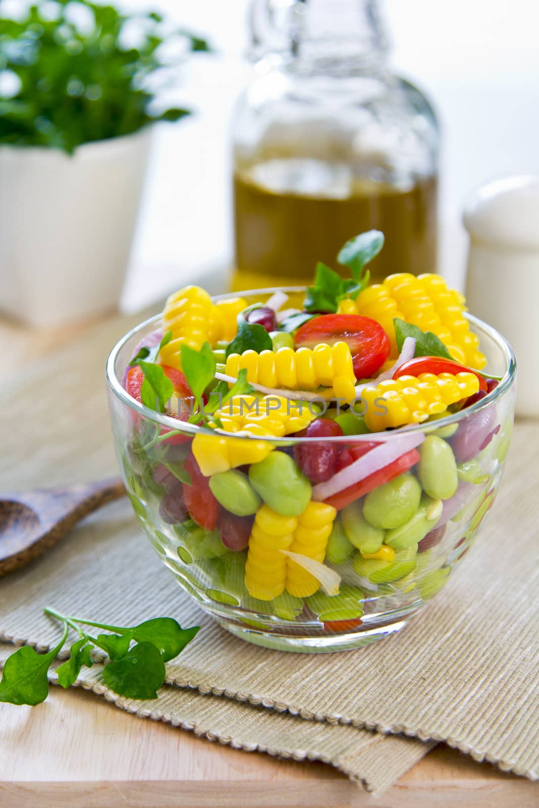 Varieties of Beans, sweet corn and tomato  salad