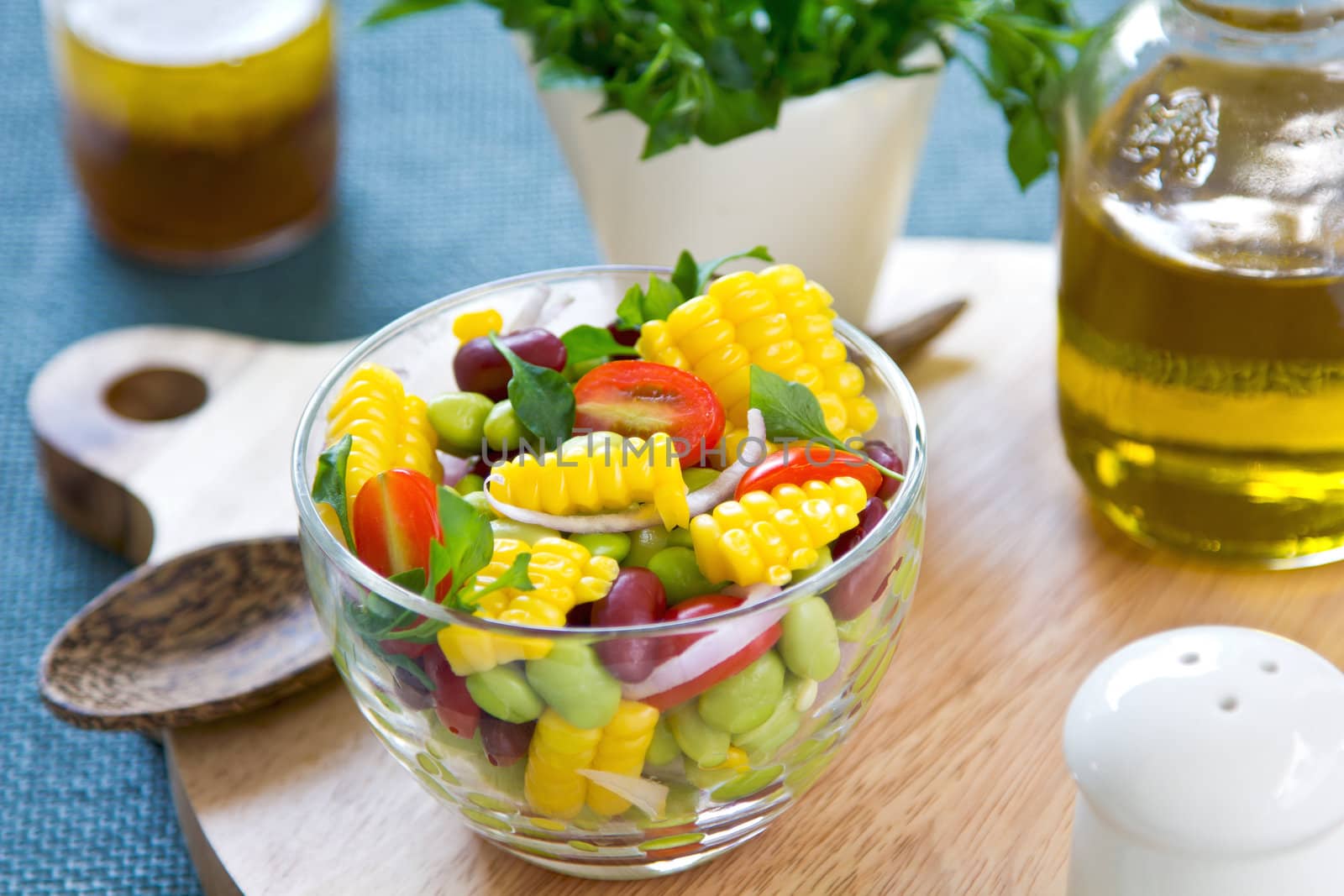 Varieties of Beans, sweet corn and tomato  salad