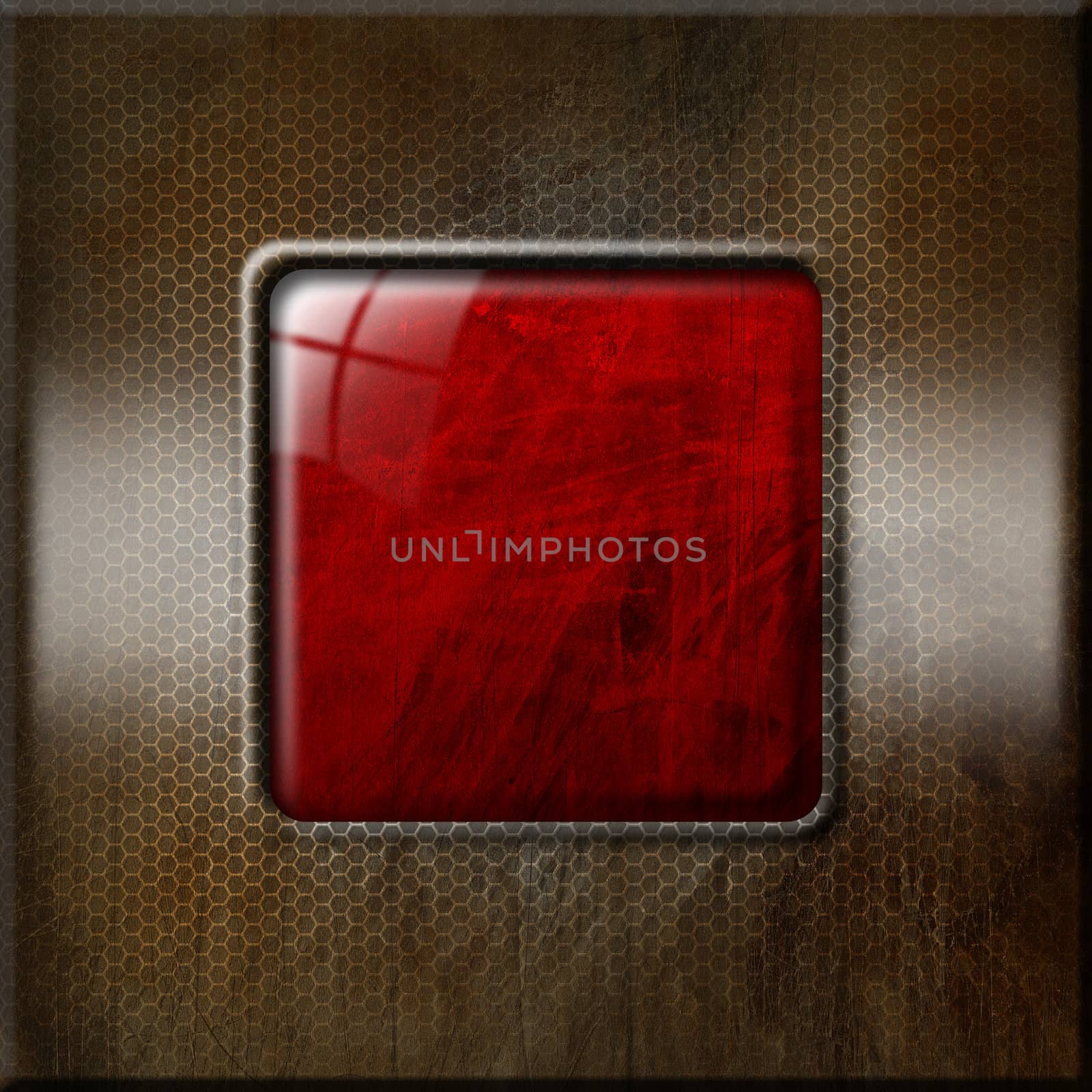 Grunge brown metallic abstract background with red plate