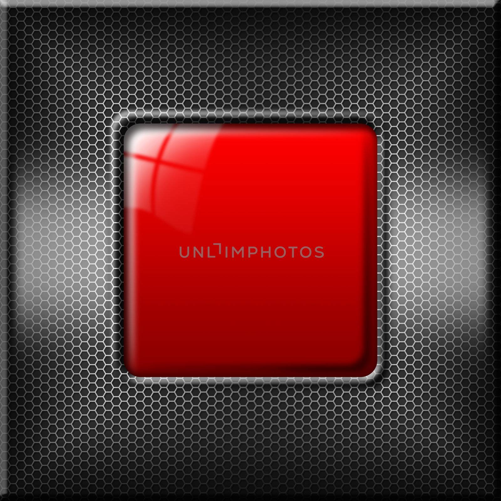 Metallic abstract background with hexagon grid texture and red plate