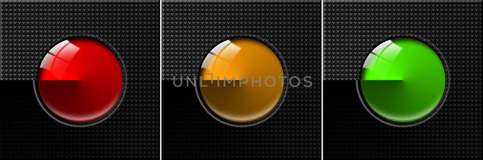 Black Abstract background with three colored circles, red, orange and green