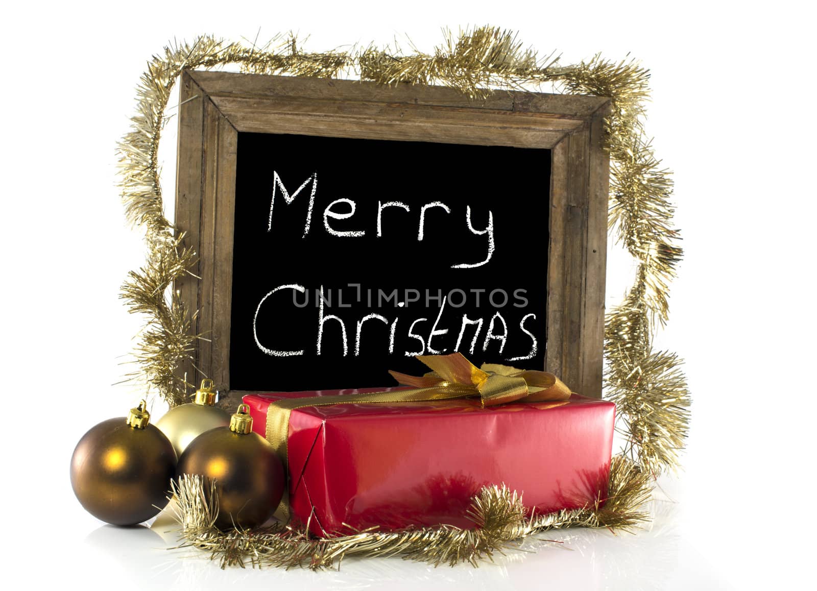 merry christmas present with blackbord