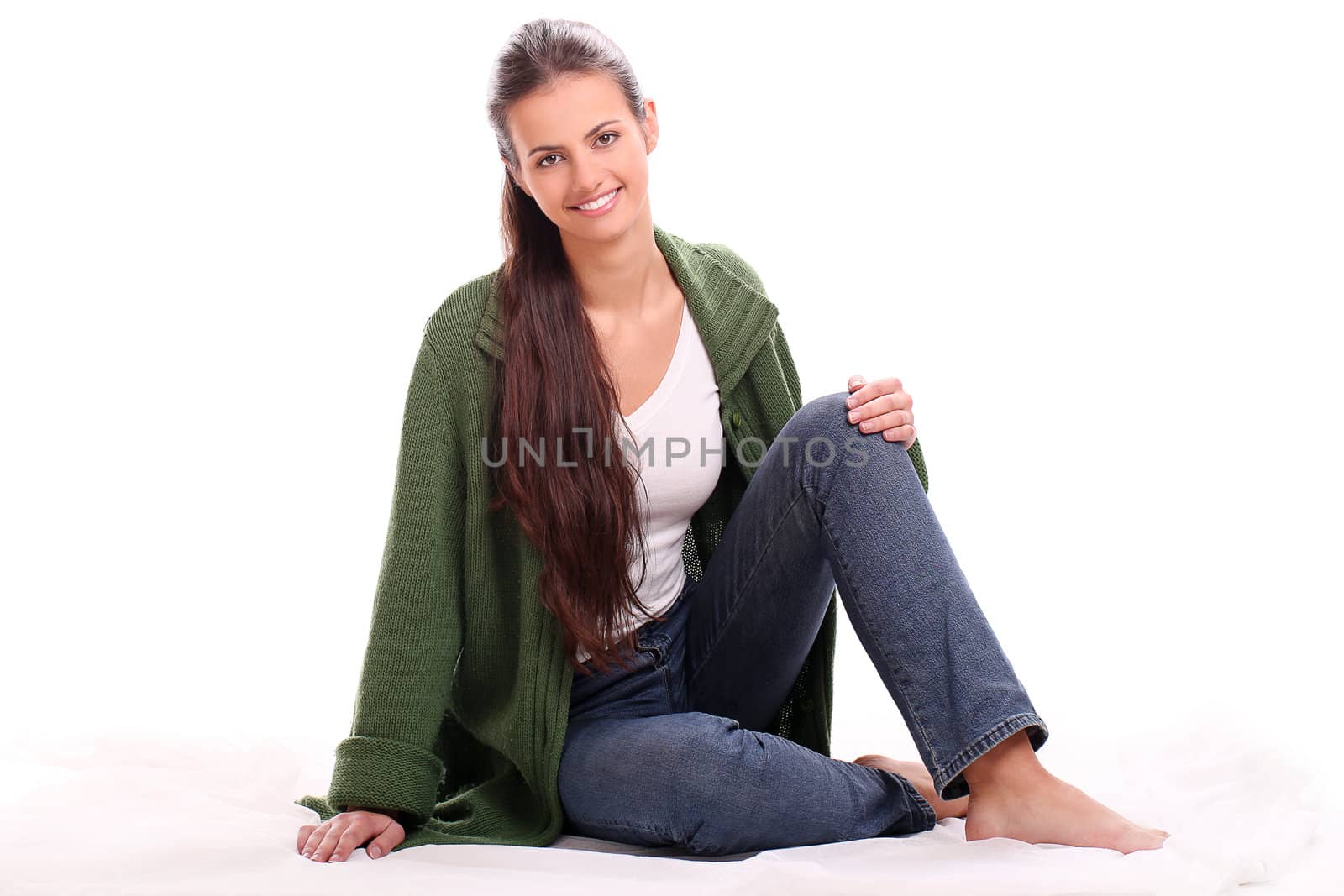 Beautiful happy woman smiling portrait isolated on a white