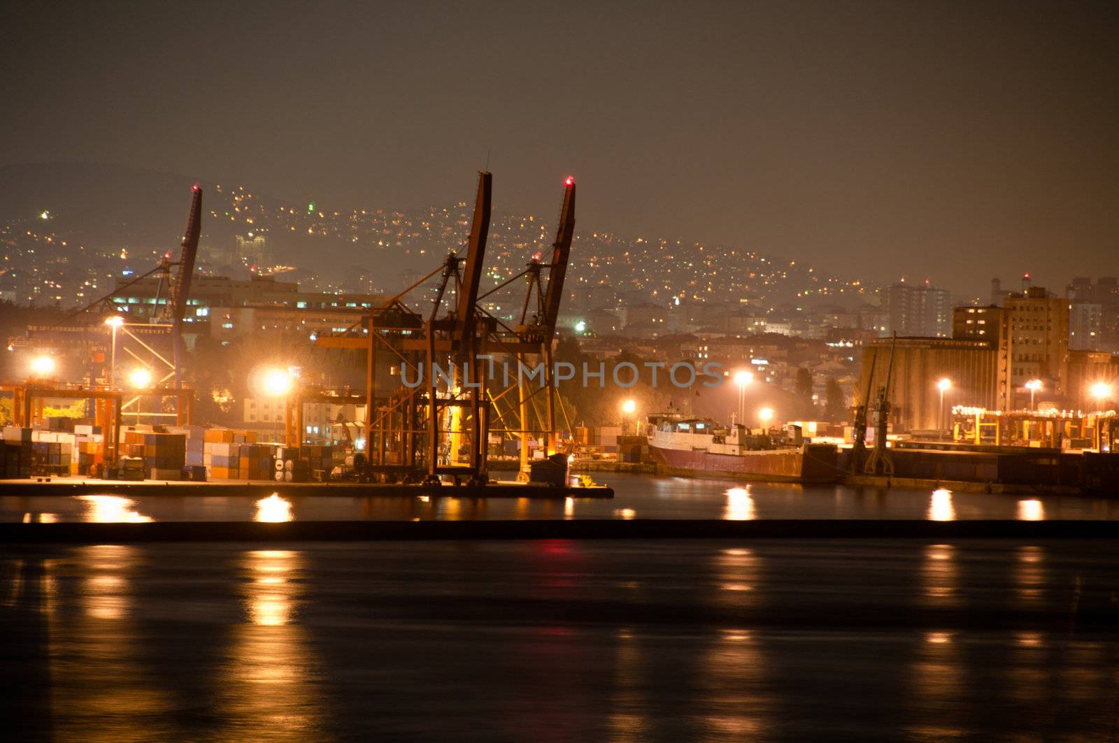 Night view on Haydarpasa container harbour in Istanbul, Turkey