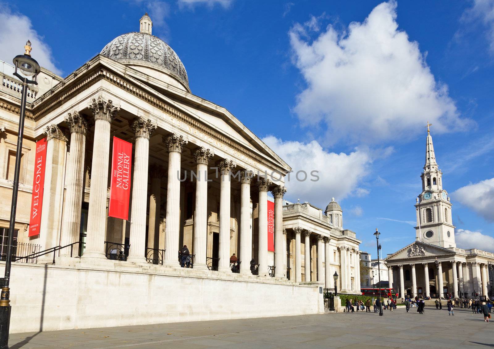 The National Gallery and the St. Martin-in-the-Fields church in London