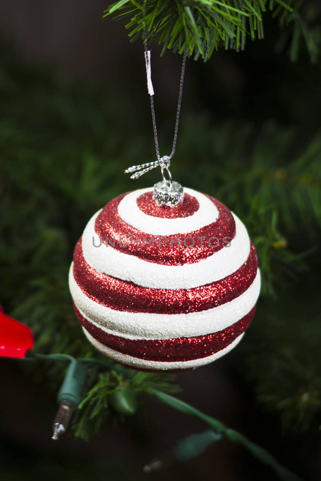 Christmas red ball over bright background by sfinks