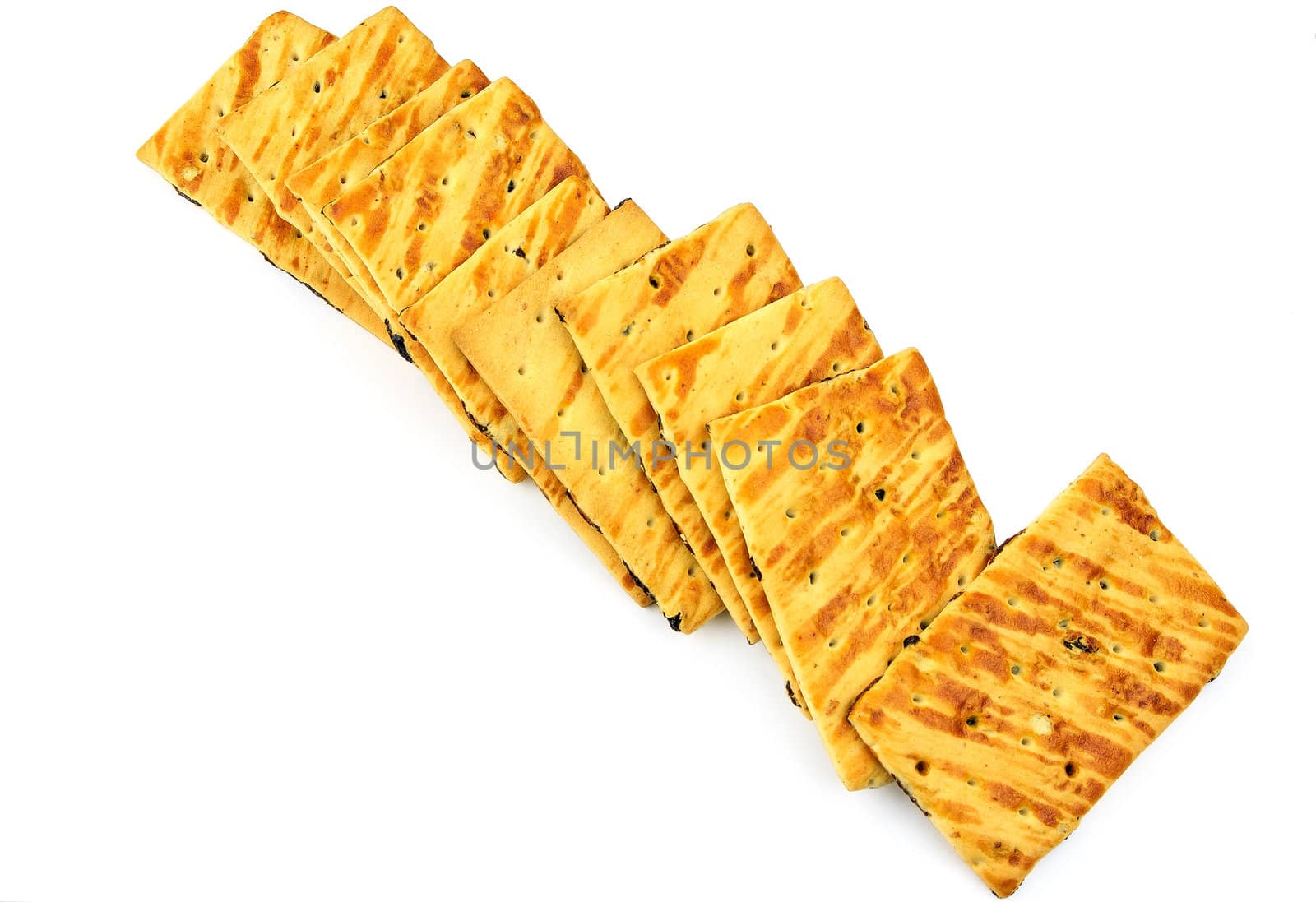 Pile of cookies with raisins, on white background