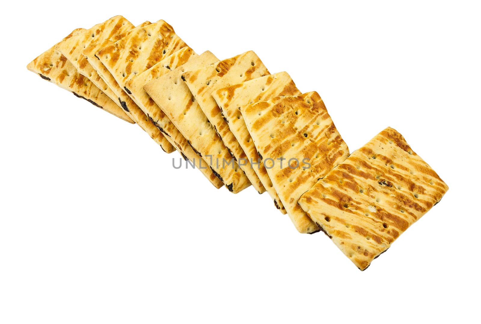 Pile of cookies with raisins, isolated on white background