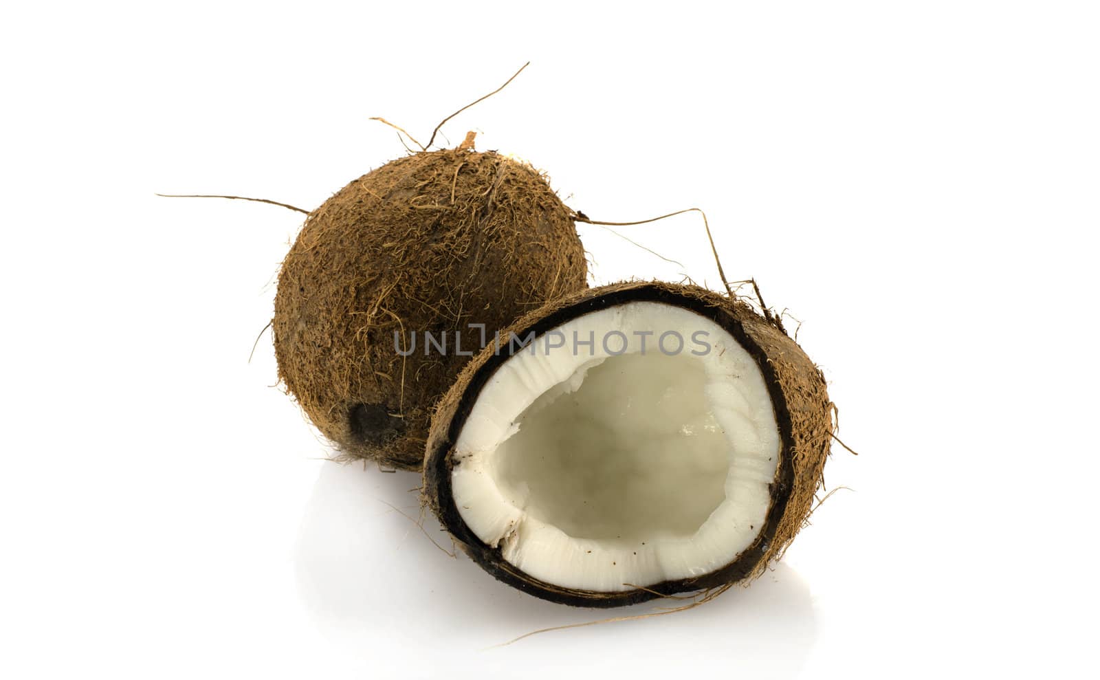 open en closed coconut isolated on white