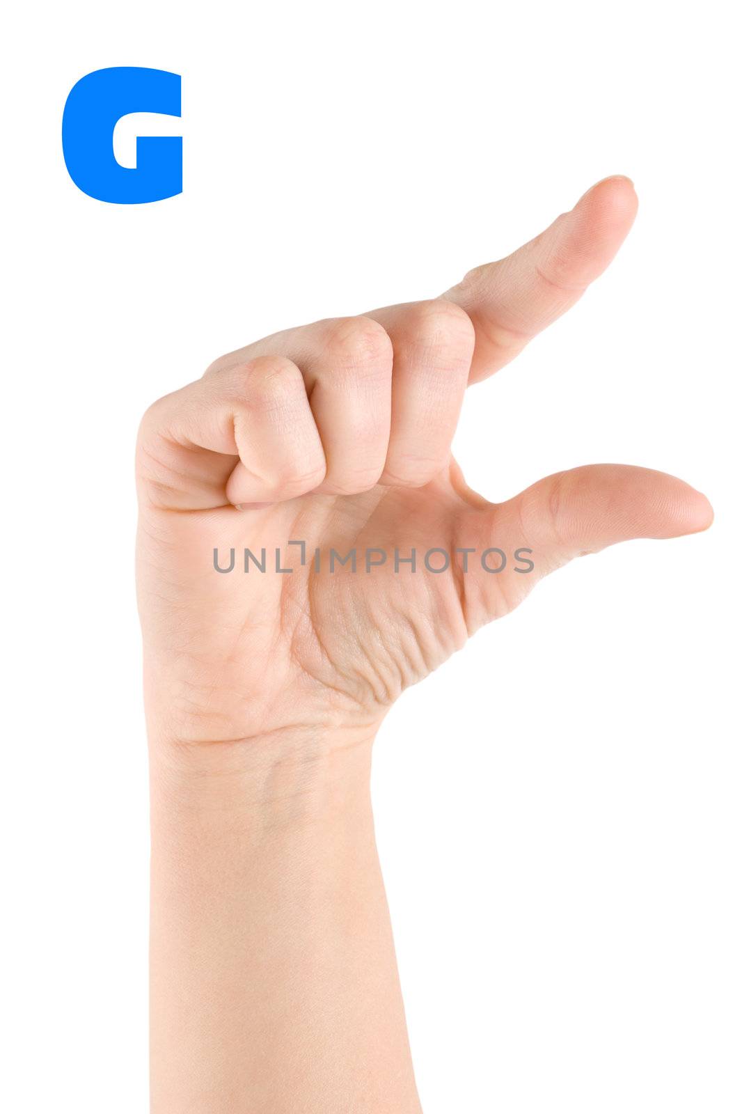 Finger Spelling the Alphabet in American Sign Language (ASL). The Letter G 
