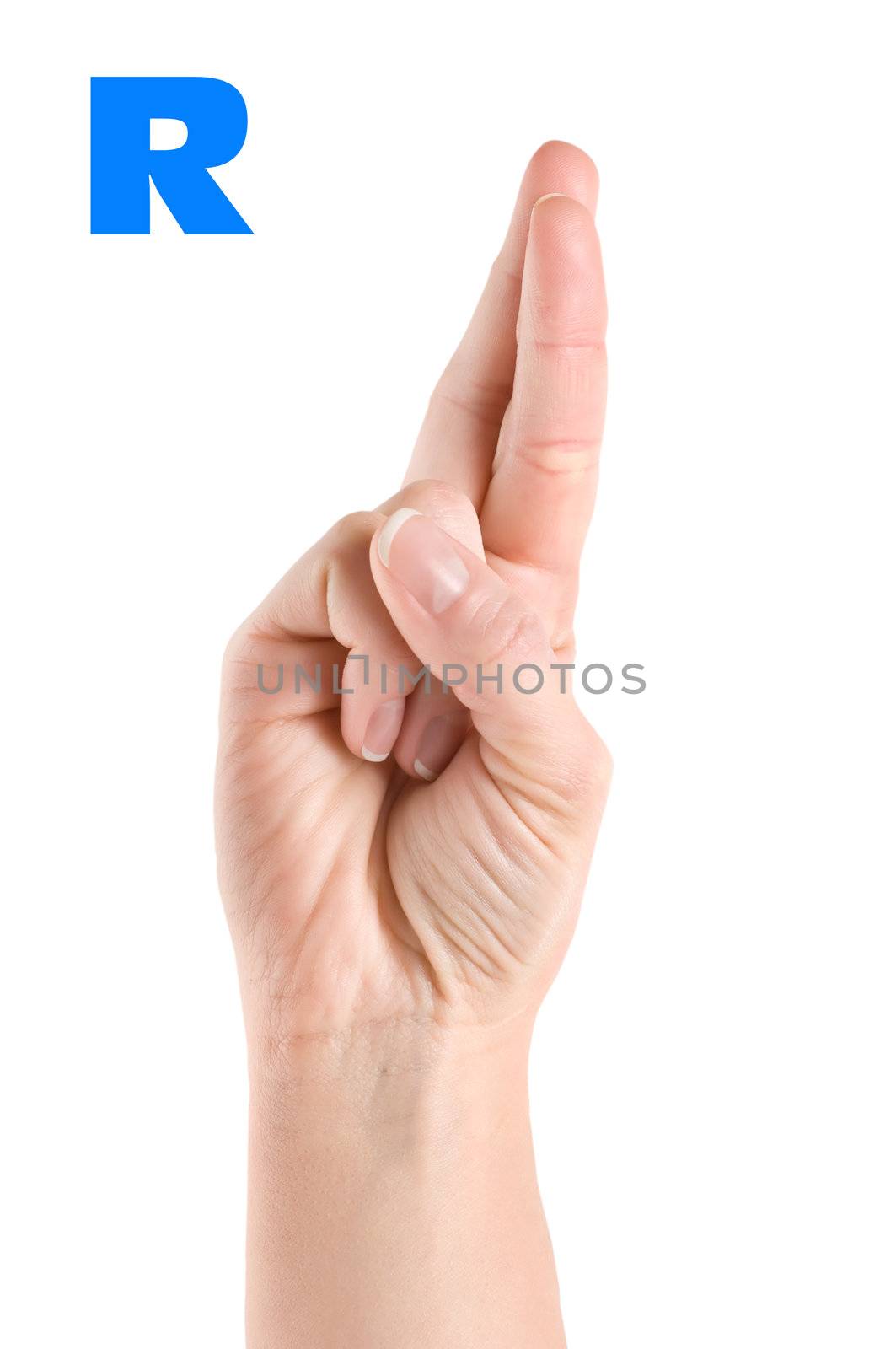 Finger Spelling the Alphabet in American Sign Language (ASL). The Letter R