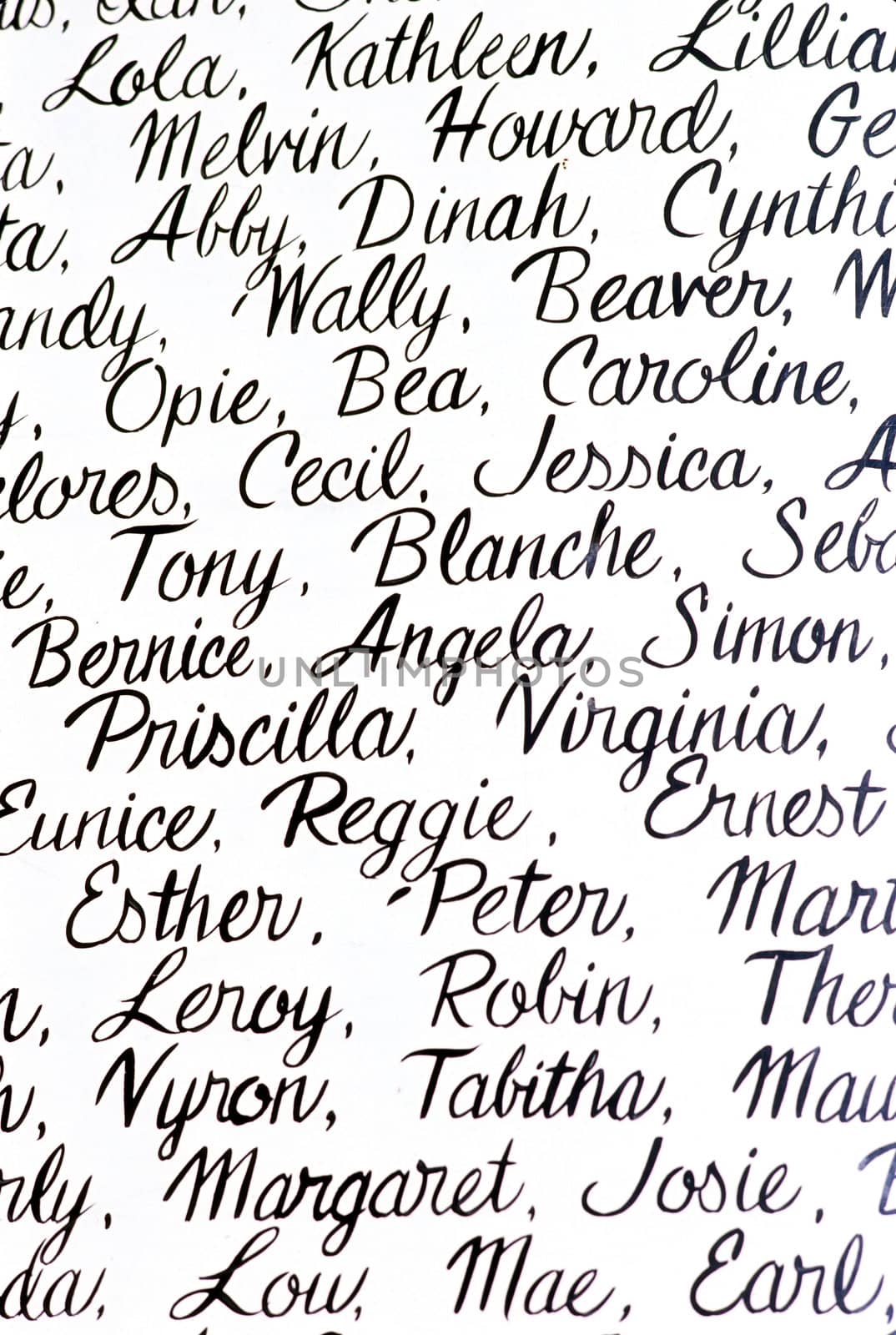 White background with people names written in cursive handwriting.